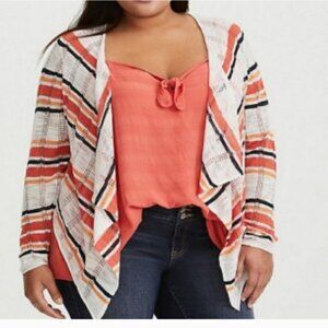 Torrid Striped Open Drape Cropped Lightweight Cardigan Sweater Size 2X